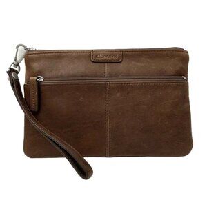 New Ellington Taupe Brown Unisex Italian Leather Wristlet